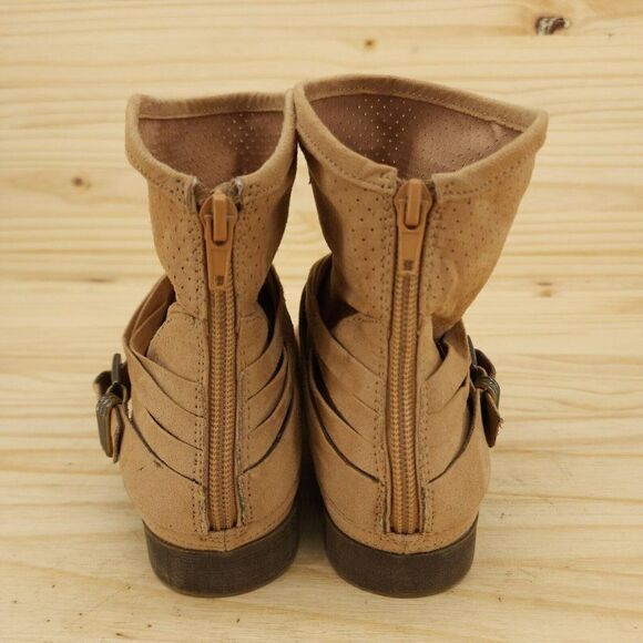 Carlos Womens Abbey Western Ankle Boots 7 Tan Fabric Strappy Chic Booties - Picture 4 of 11